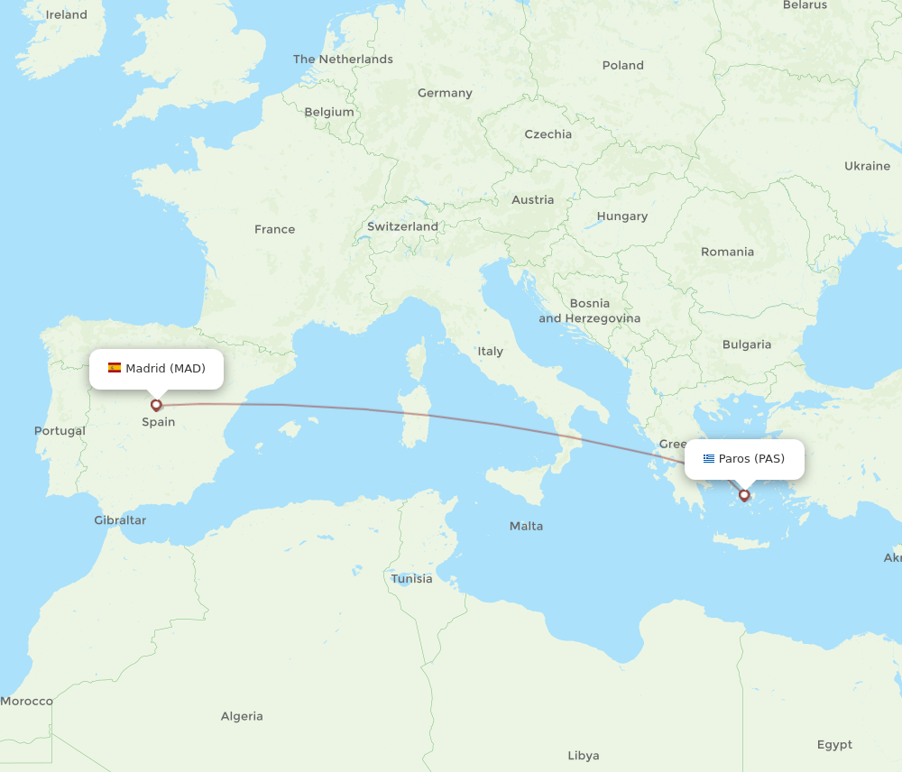 MAD to PAS flights and routes map