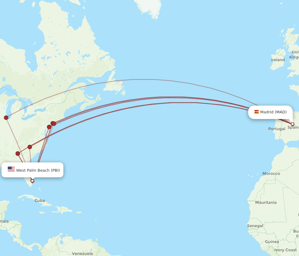 MAD-PBI flight routes