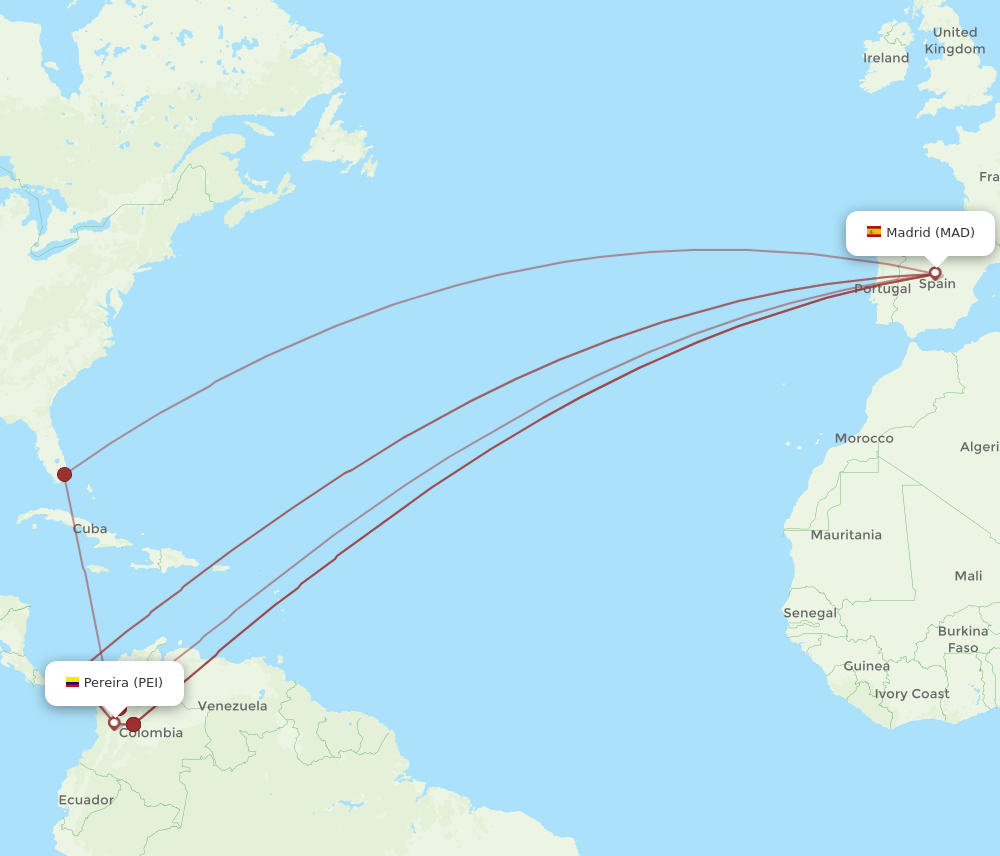 MAD to PEI flights and routes map