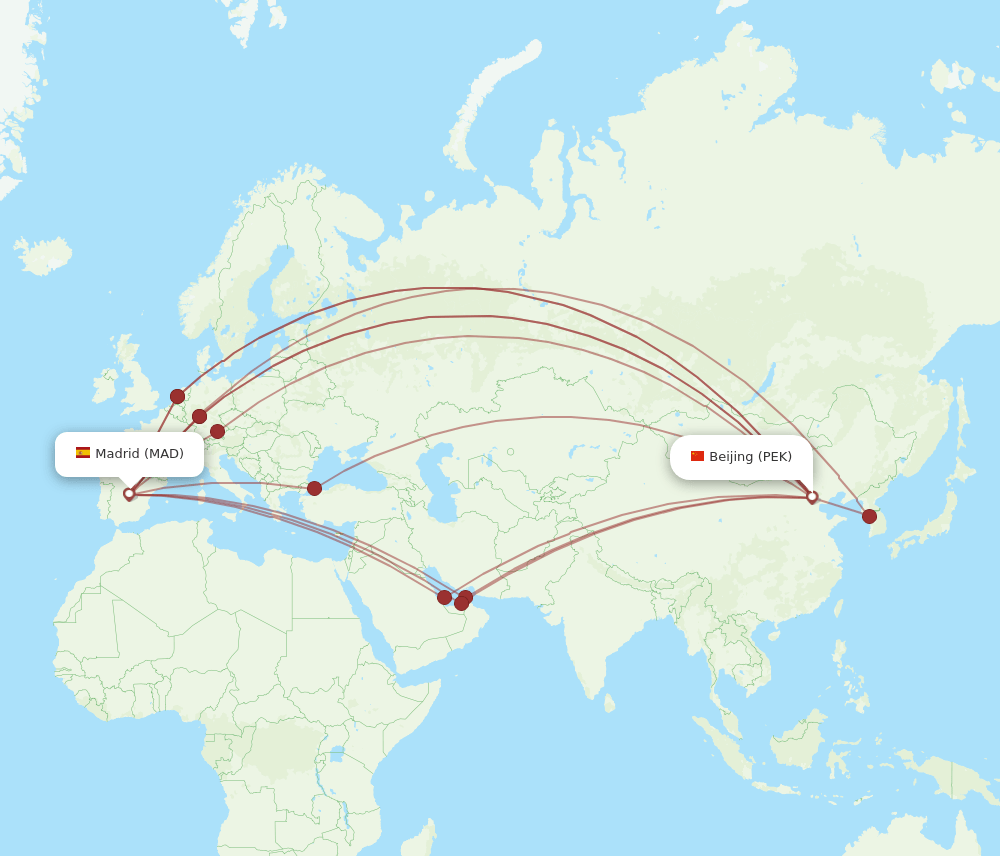 MAD-PEK flight routes