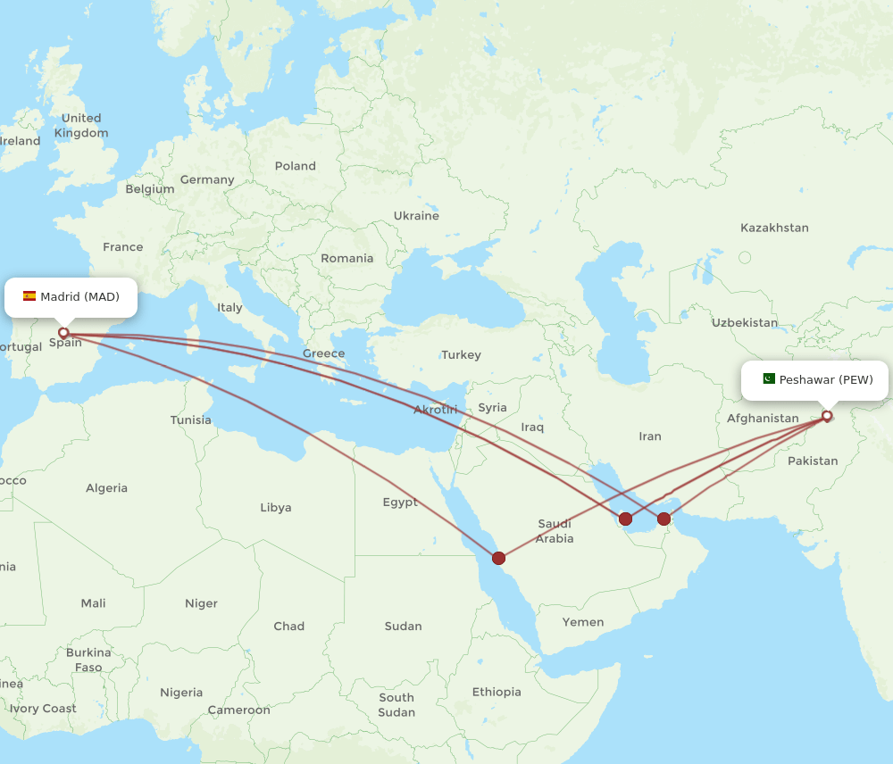 MAD-PEW flight routes