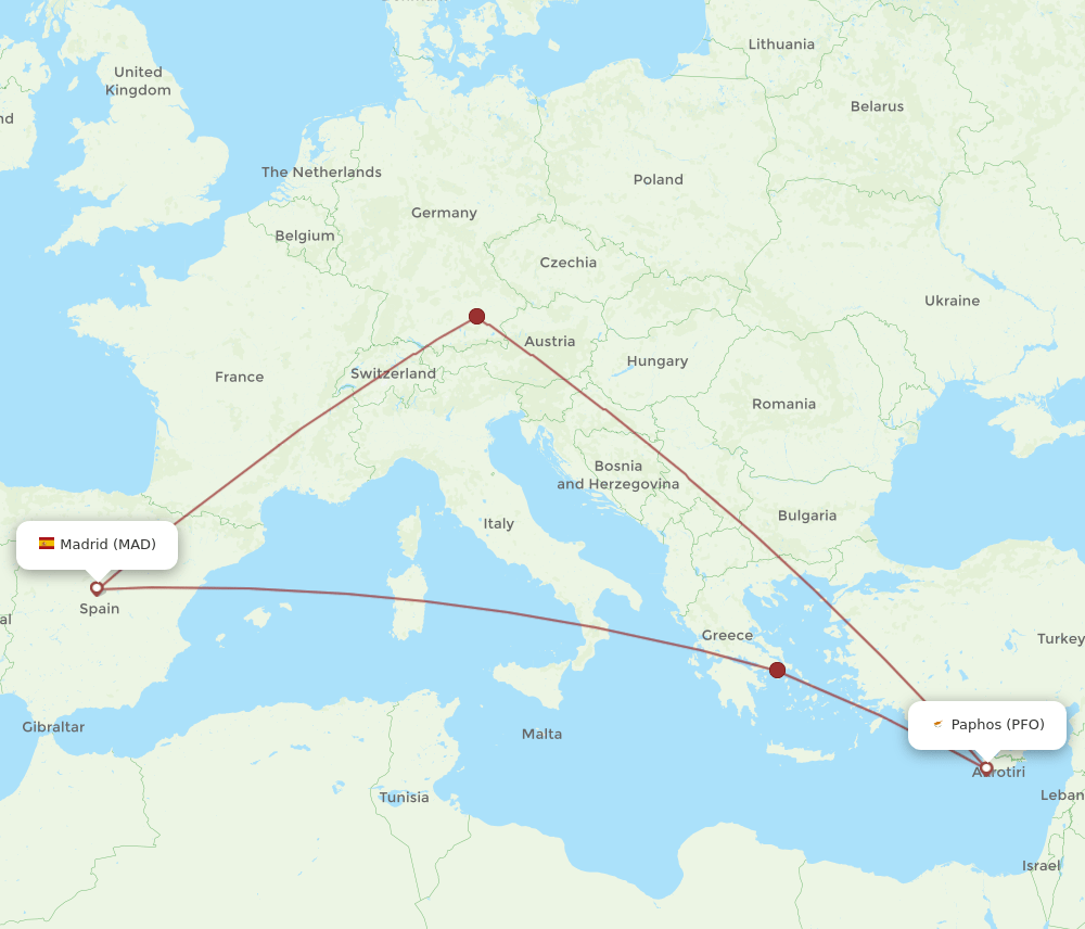 MAD-PFO flight routes