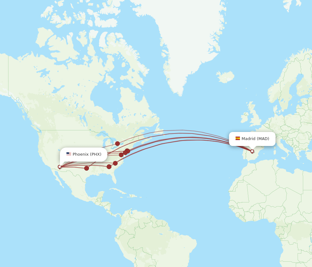 MAD-PHX flight routes
