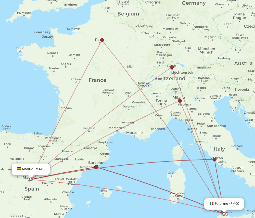 MAD to PMO flights and routes map