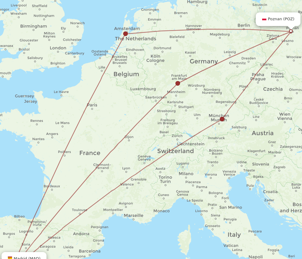 MAD-POZ flight routes