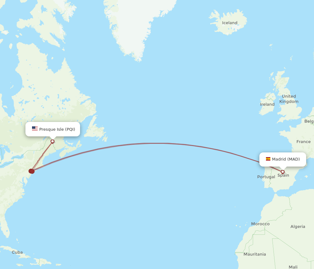 MAD to PQI flights and routes map