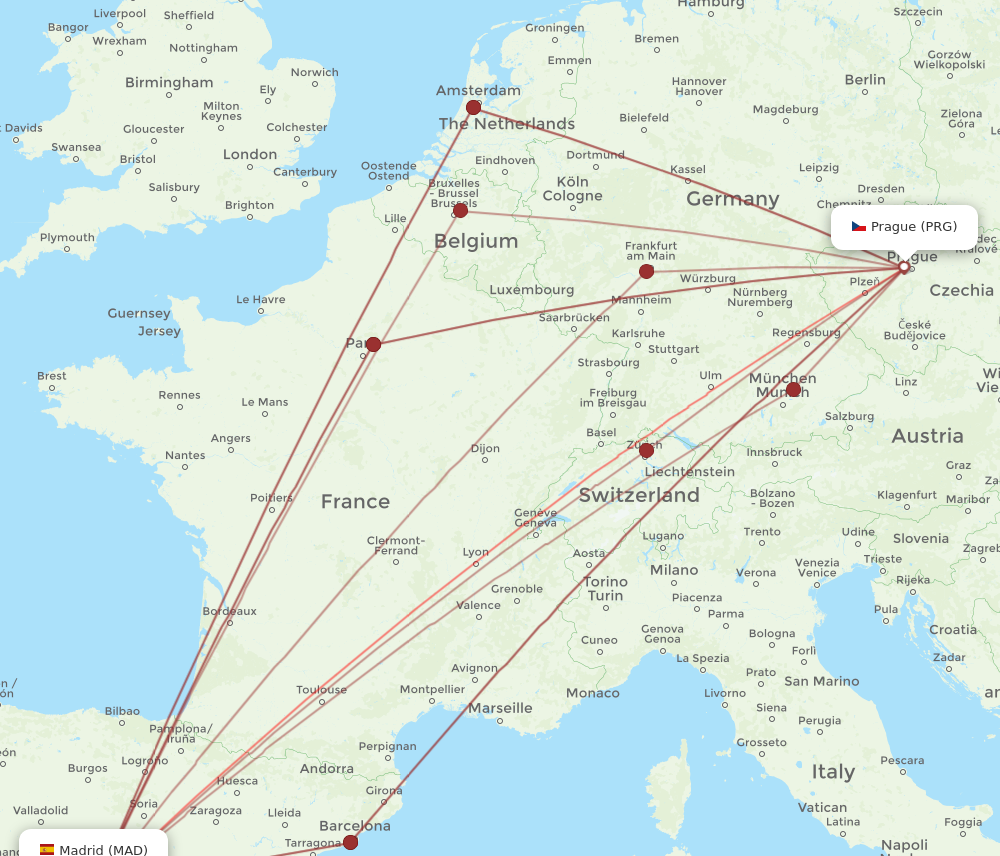 MAD to PRG flights and routes map
