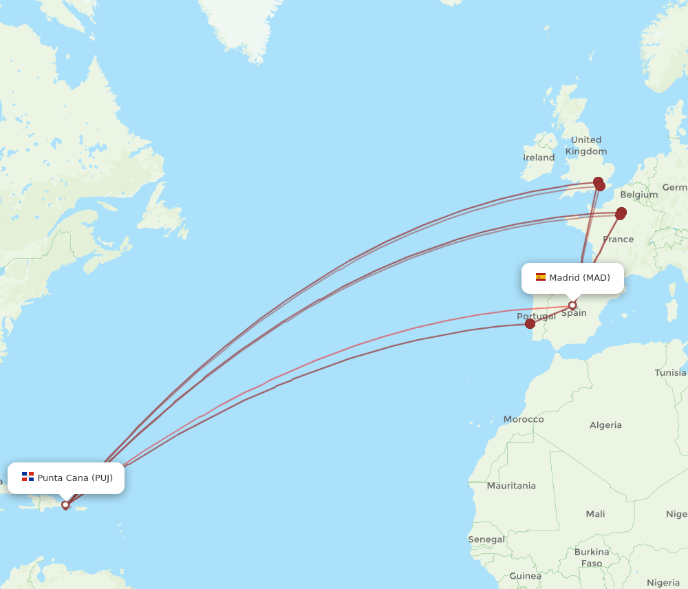 MAD-PUJ flight routes