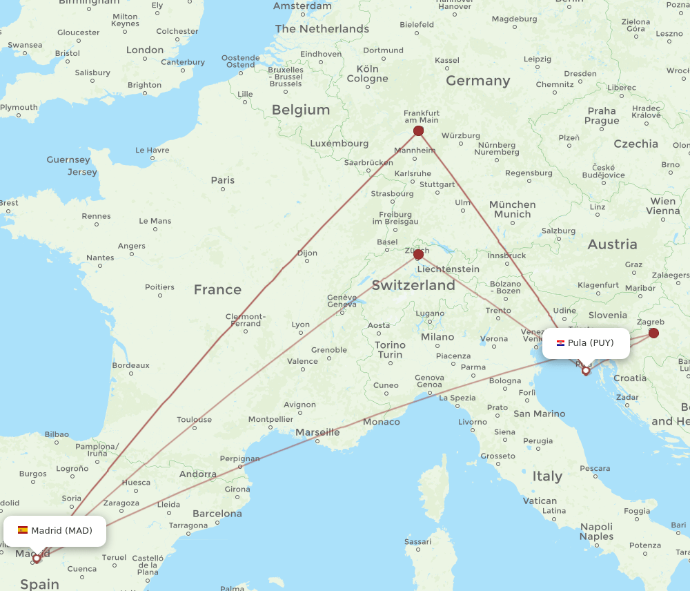 MAD to PUY flights and routes map