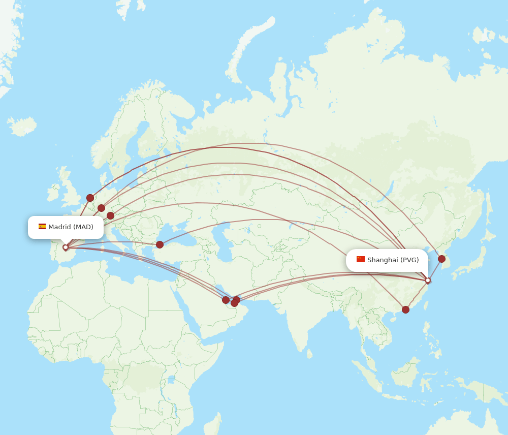MAD-PVG flight routes