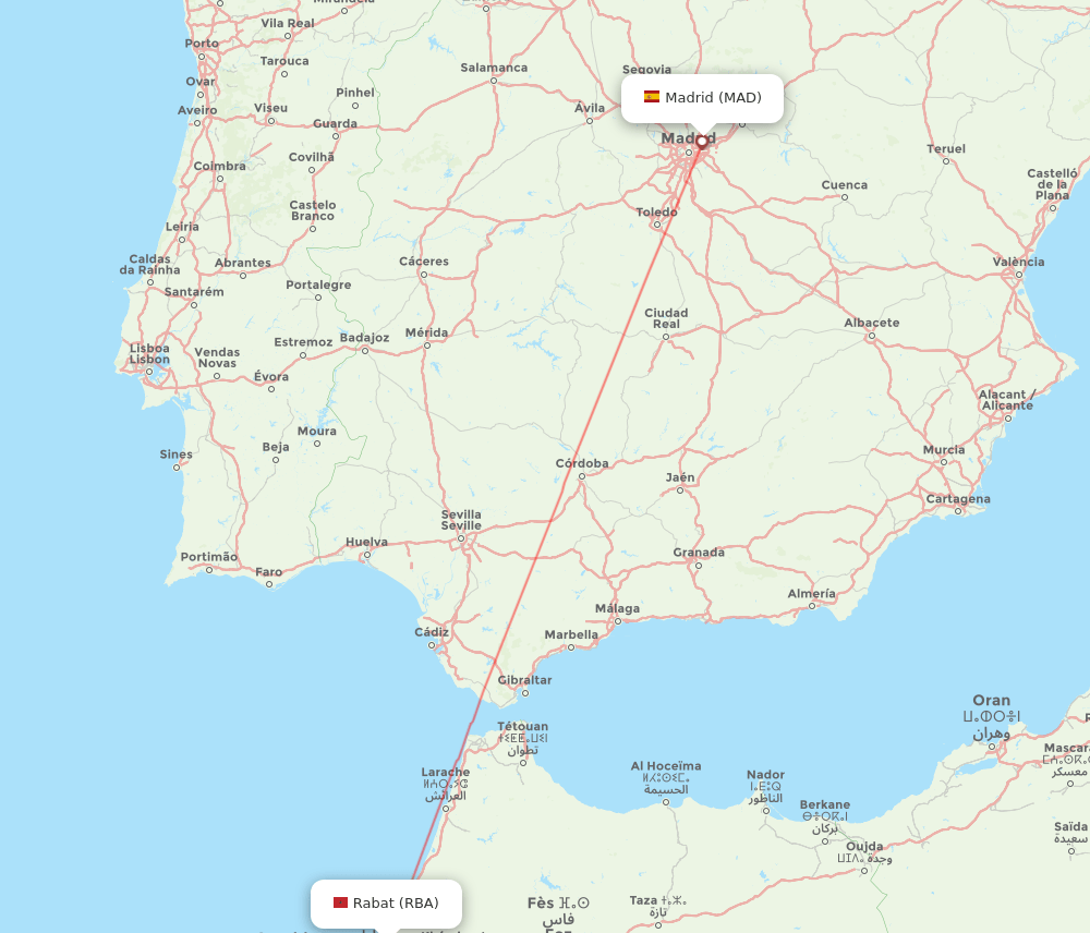 MAD to RBA flights and routes map