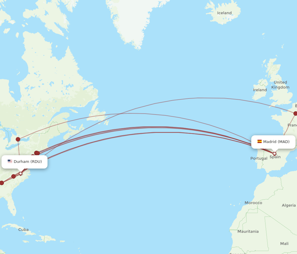 MAD-RDU flight routes