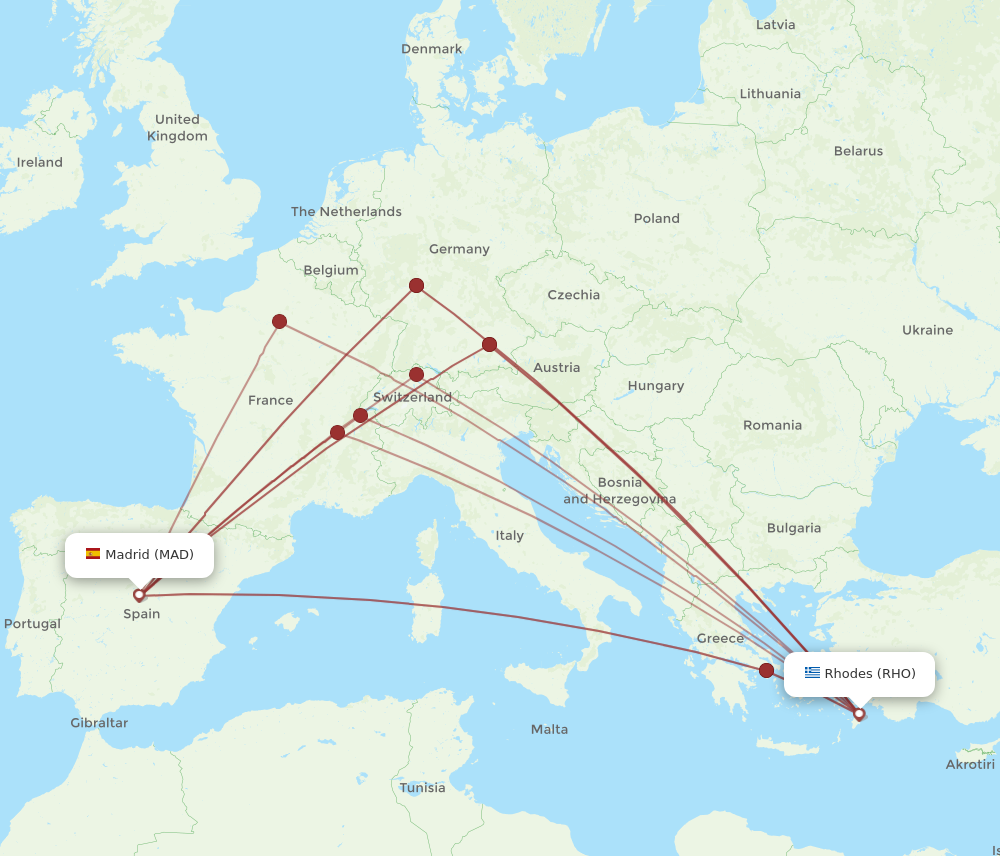 MAD to RHO flights and routes map