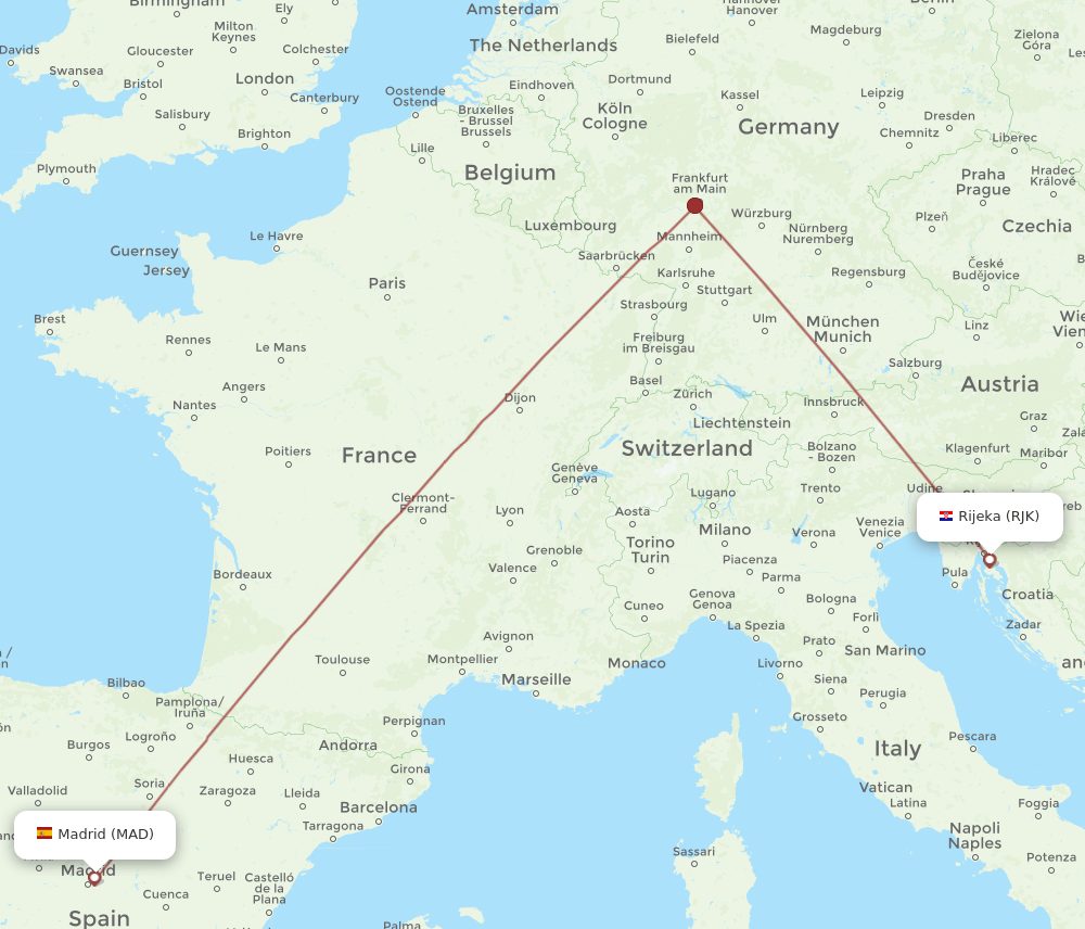 MAD to RJK flights and routes map