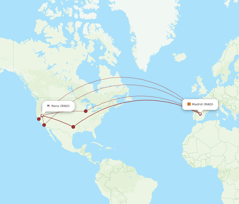 MAD to RNO flights and routes map