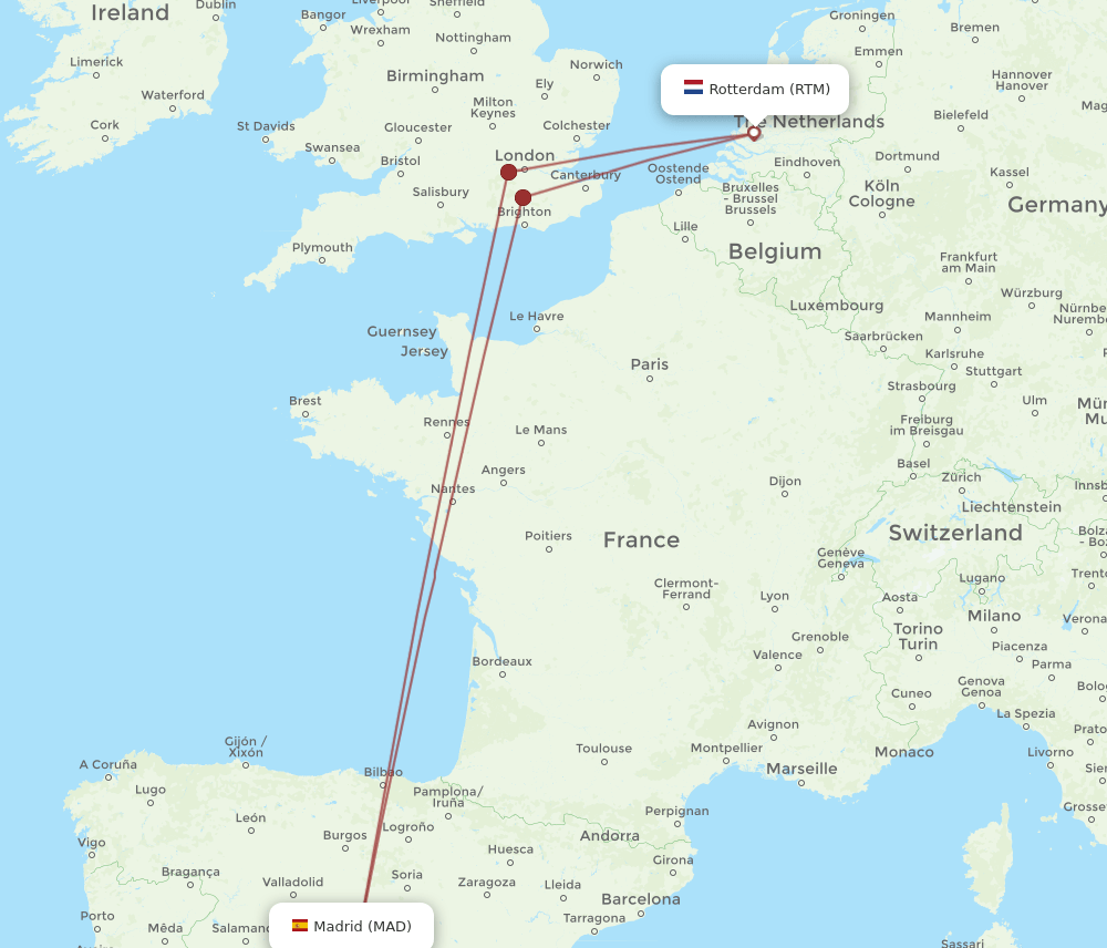 MAD to RTM flights and routes map