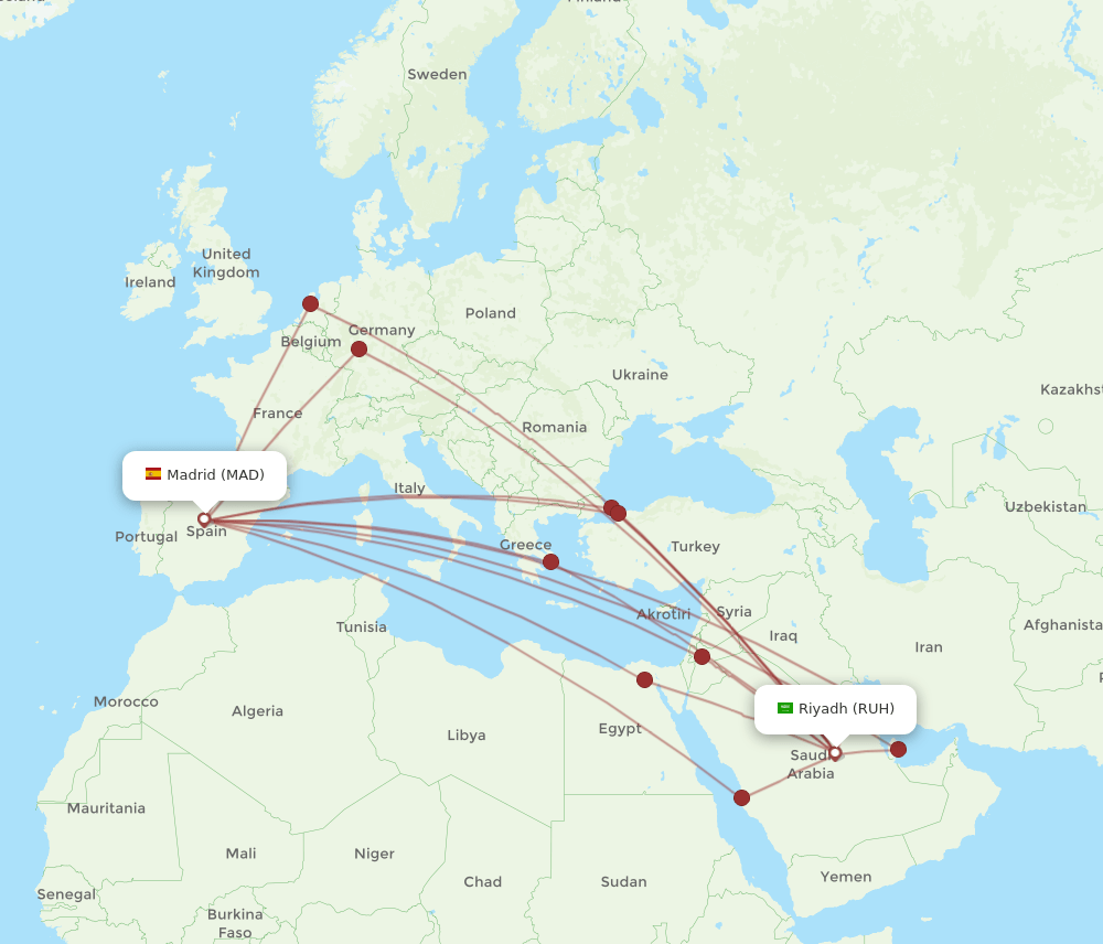 MAD-RUH flight routes