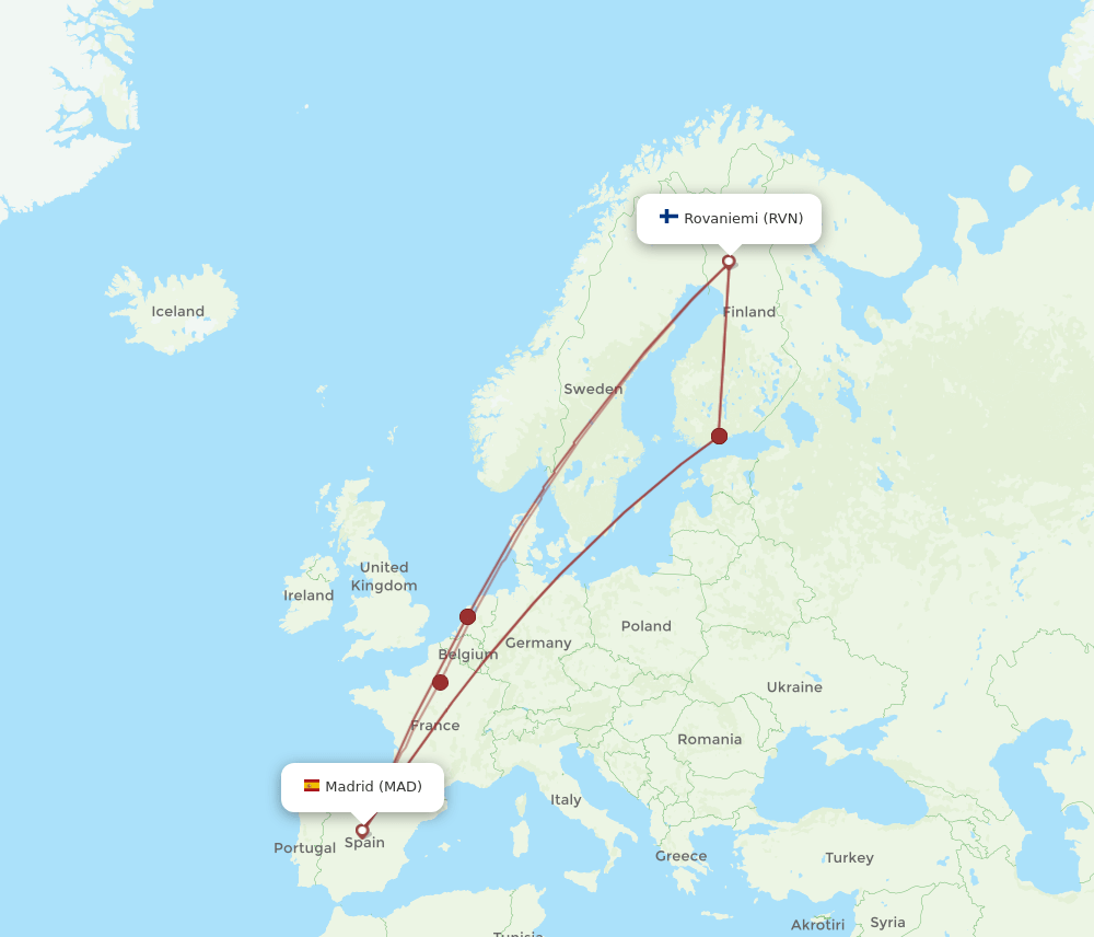 MAD-RVN flight routes