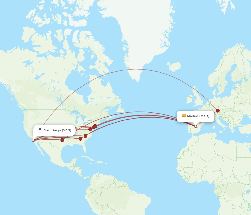 MAD to SAN flights and routes map