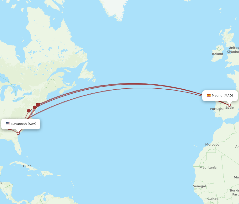 MAD-SAV flight routes