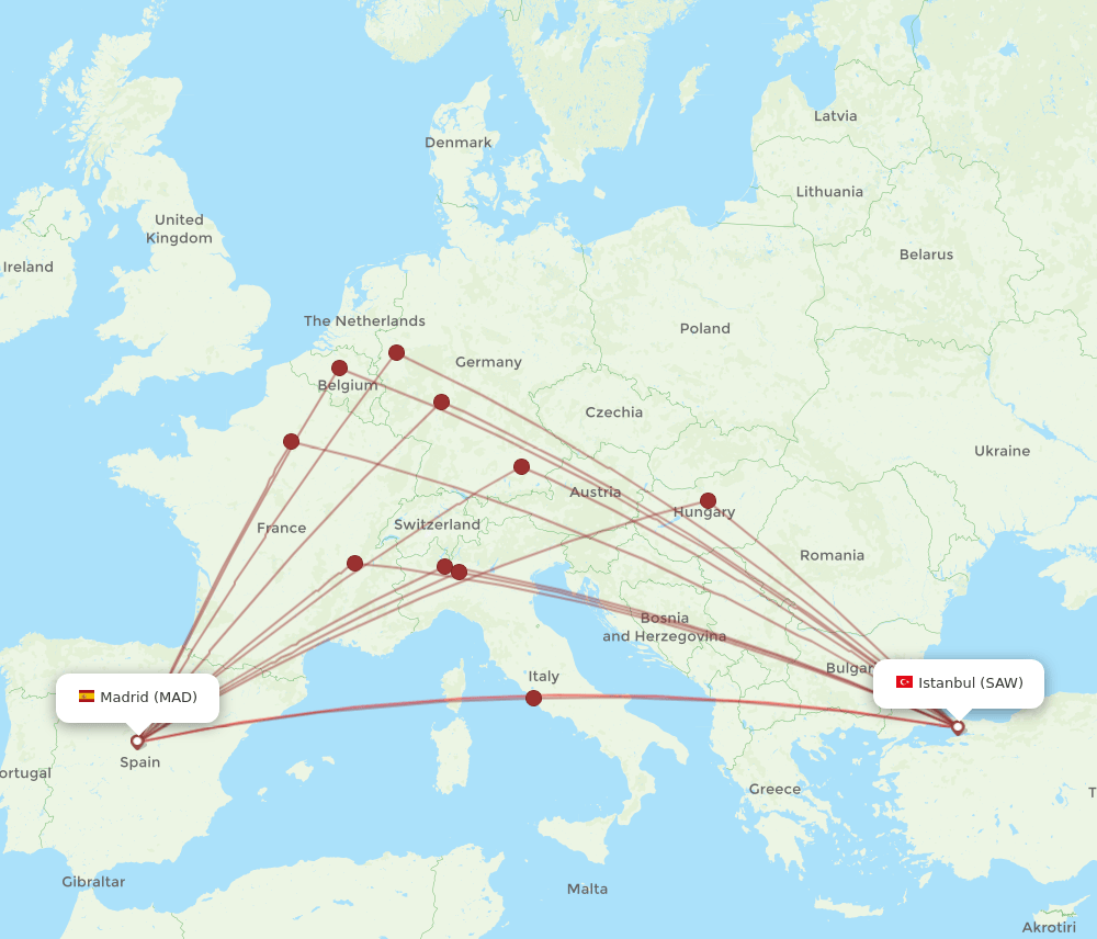 MAD-SAW flight routes
