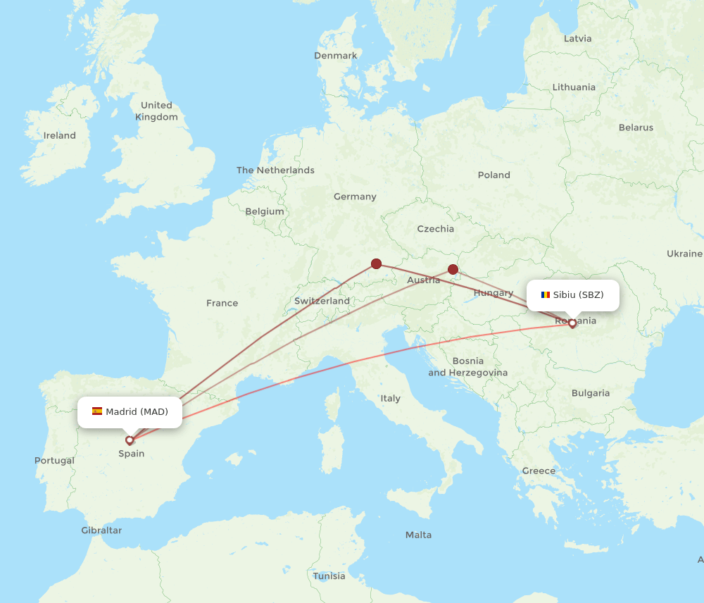 MAD to SBZ flights and routes map