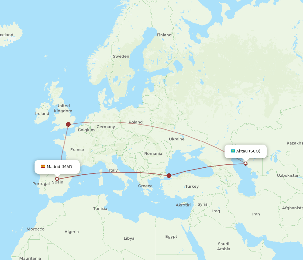 MAD to SCO flights and routes map