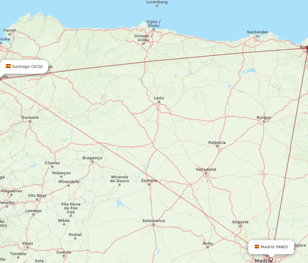 MAD to SCQ flights and routes map