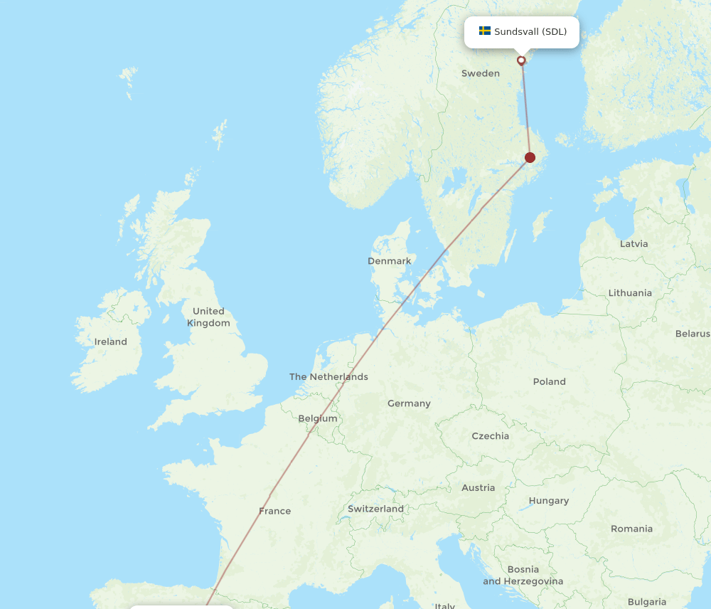SDL to MAD flights and routes map