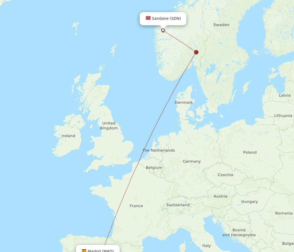 MAD-SDN flight routes