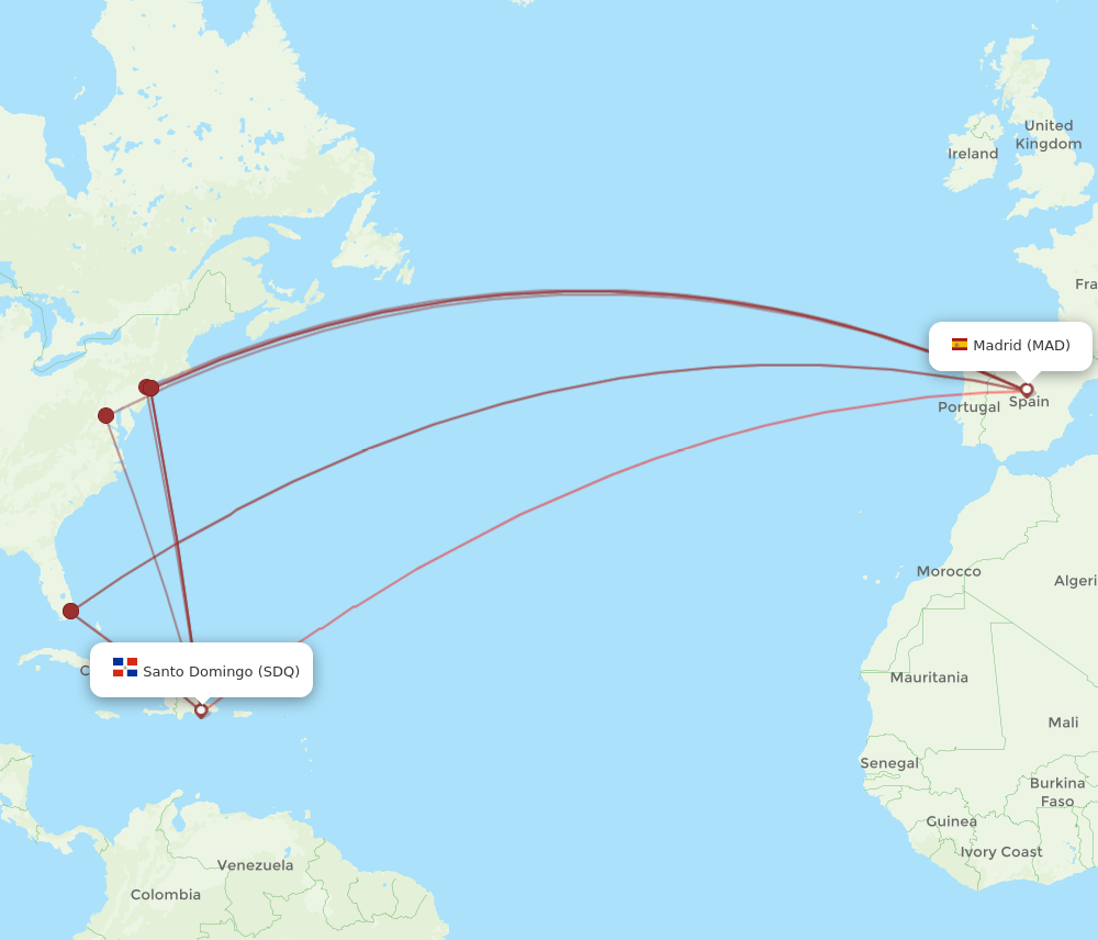 MAD to SDQ flights and routes map
