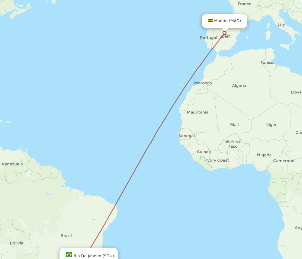 MAD to SDU flights and routes map