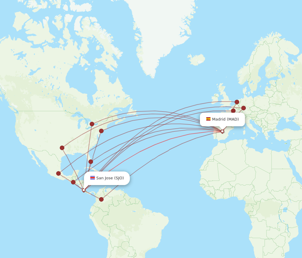 MAD to SJO flights and routes map