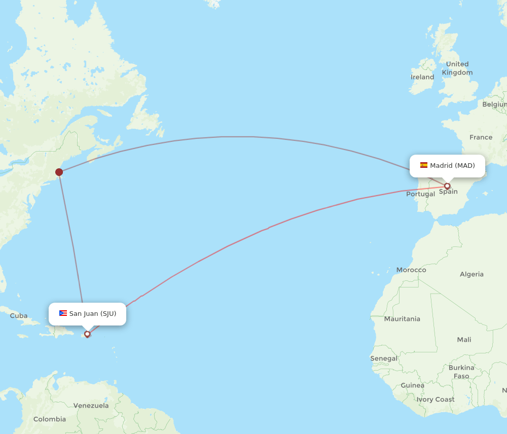 MAD-SJU flight routes