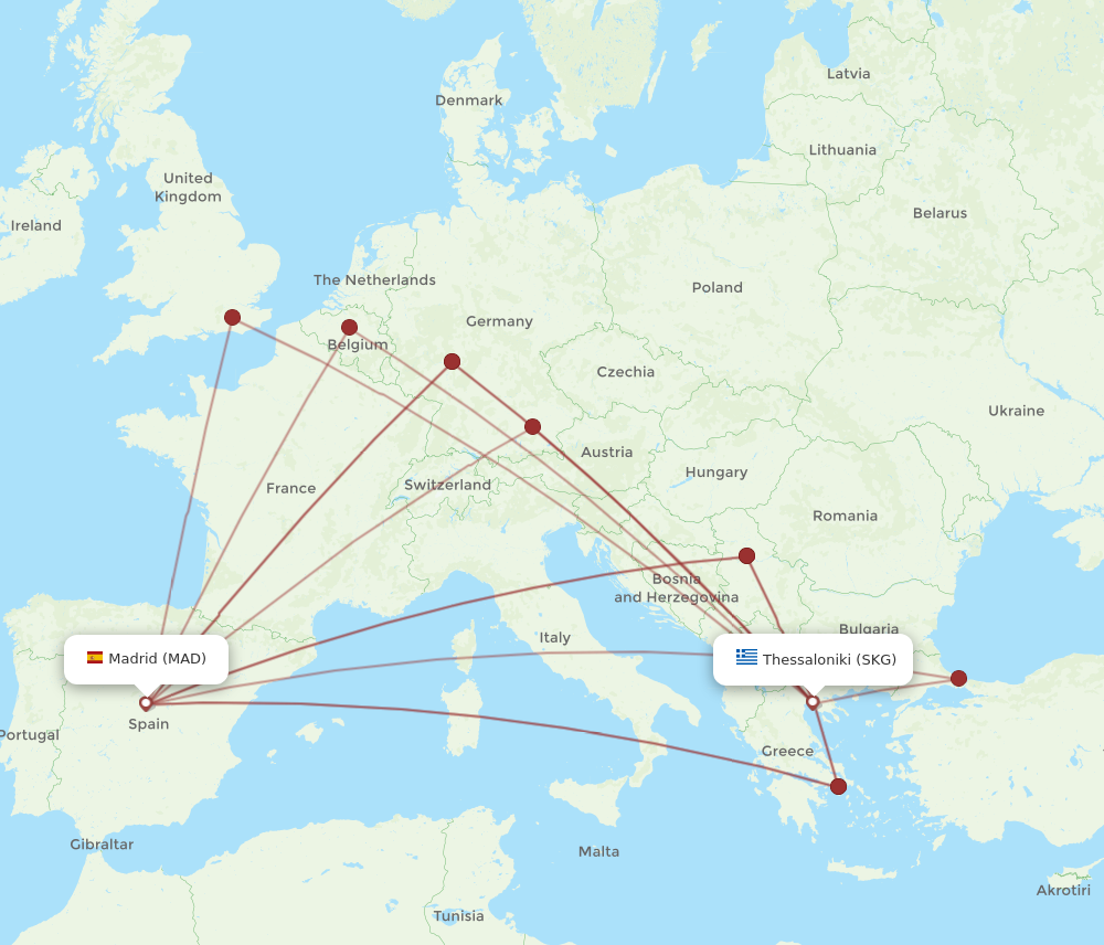 MAD to SKG flights and routes map