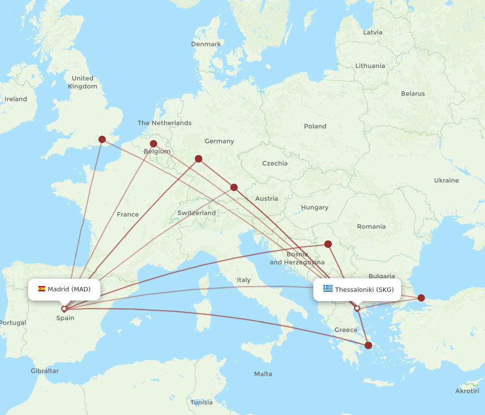 MAD-SKG flight routes