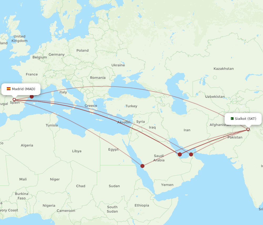 MAD-SKT flight routes