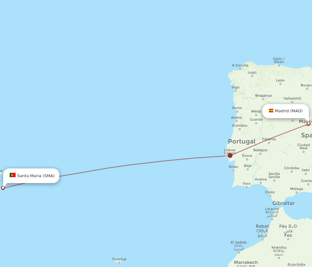 MAD to SMA flights and routes map