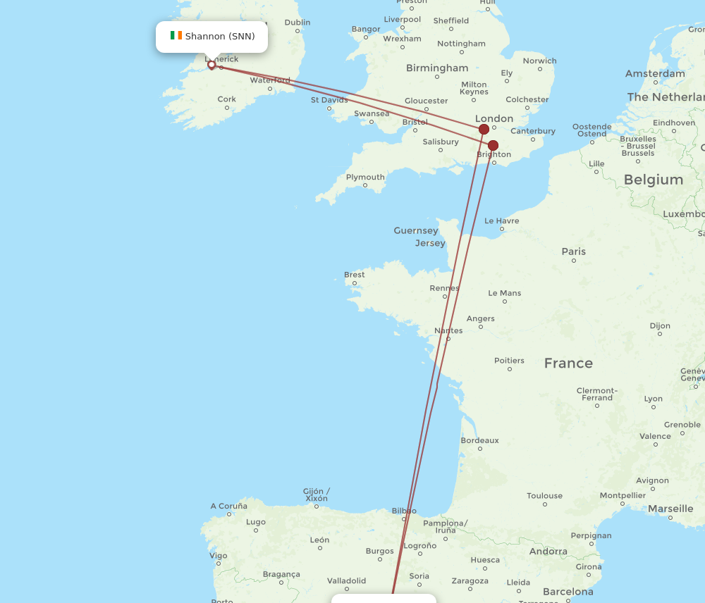 MAD to SNN flights and routes map