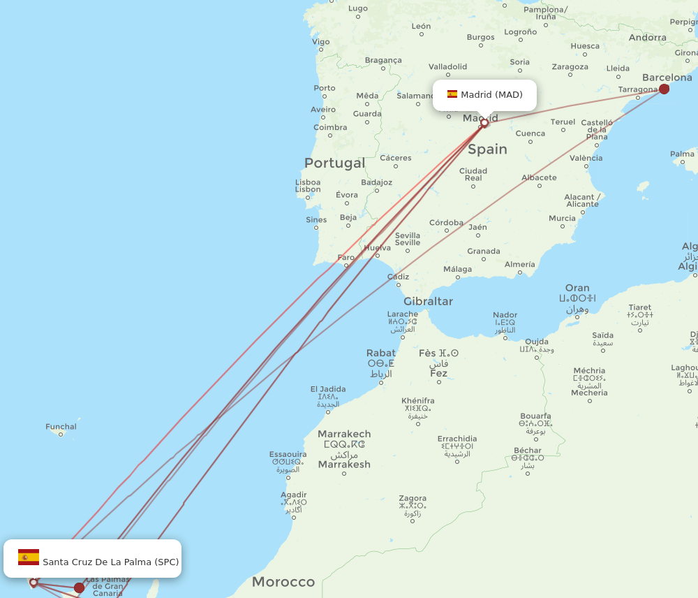 MAD to SPC flights and routes map