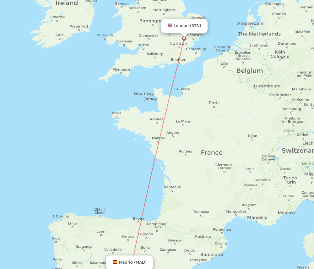 MAD to STN flights and routes map