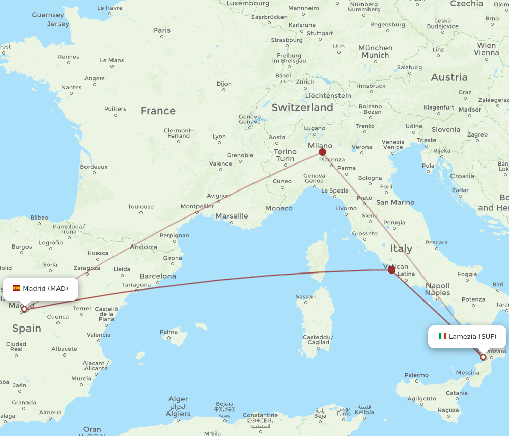 MAD to SUF flights and routes map
