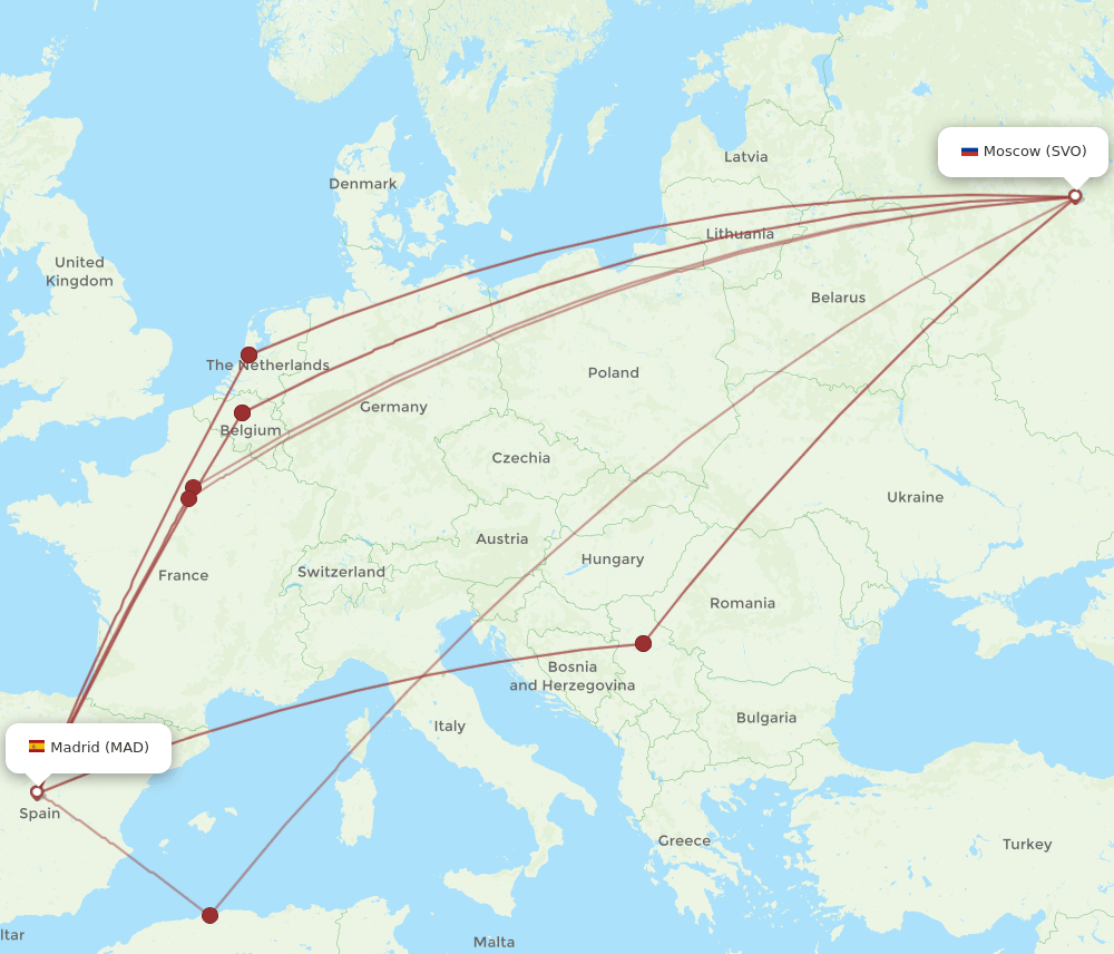 MAD-SVO flight routes