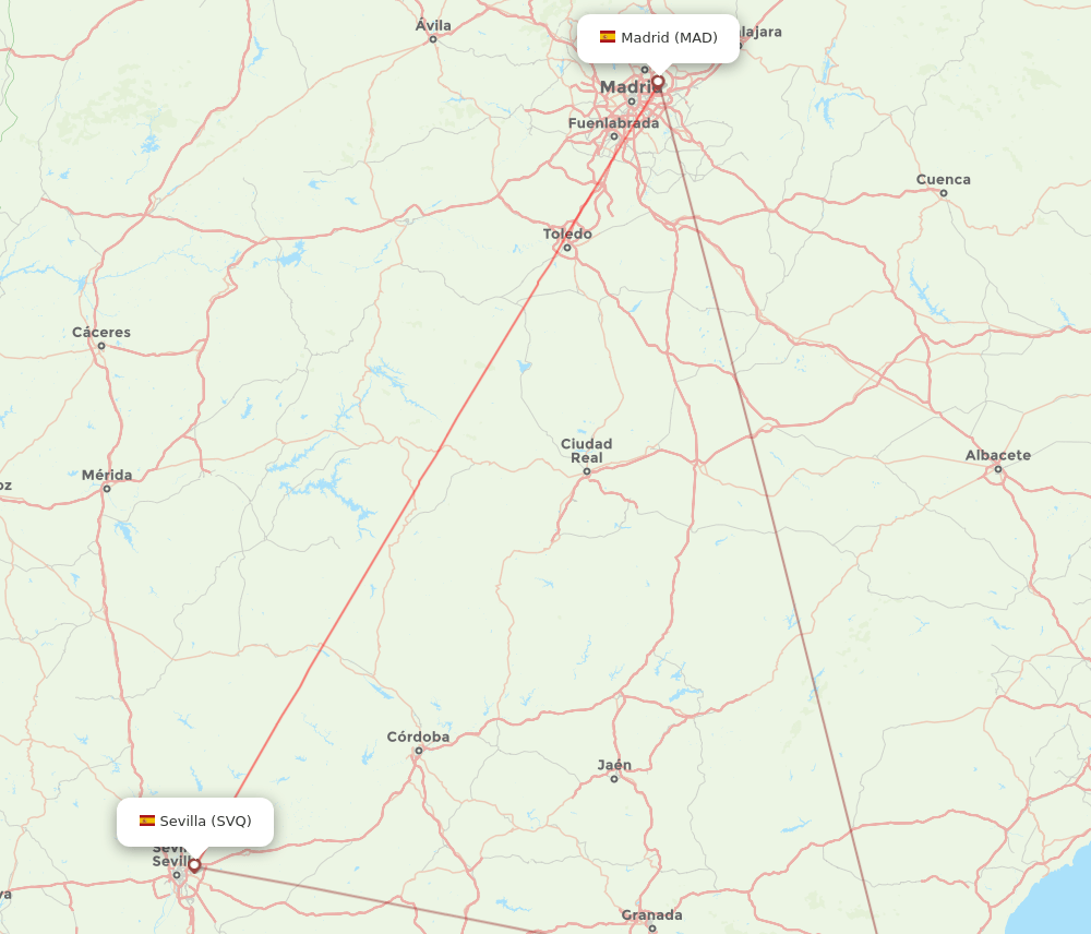 MAD to SVQ flights and routes map