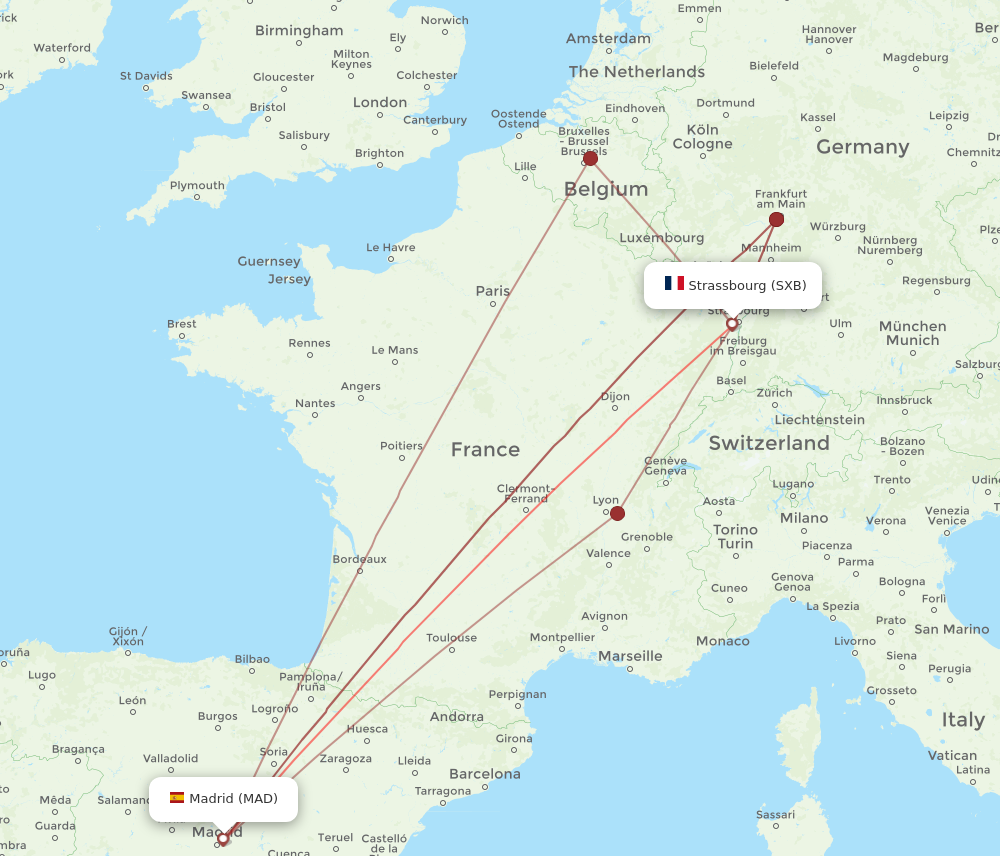 MAD to SXB flights and routes map