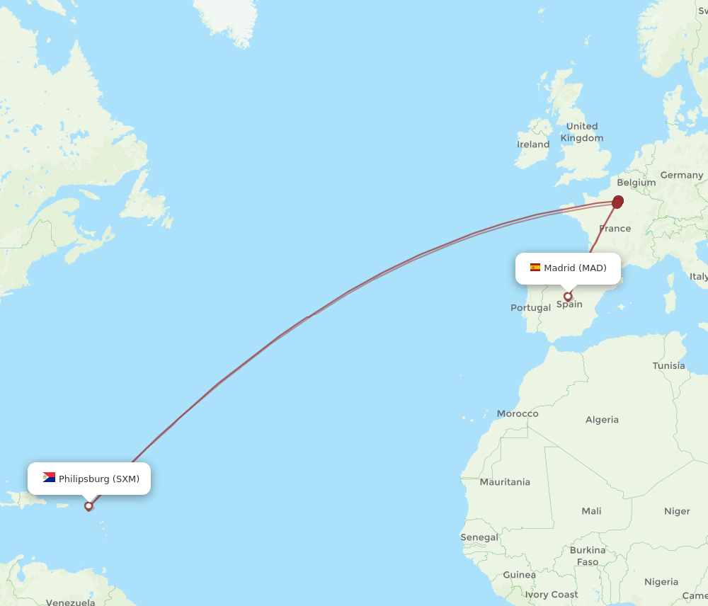 MAD-SXM flight routes