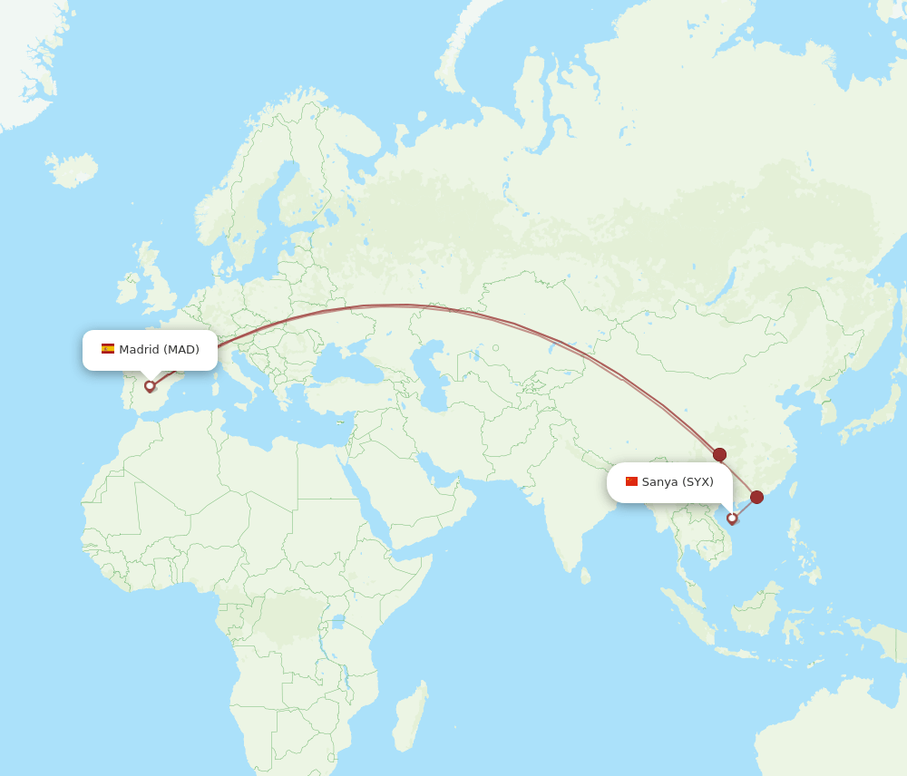 MAD to SYX flights and routes map