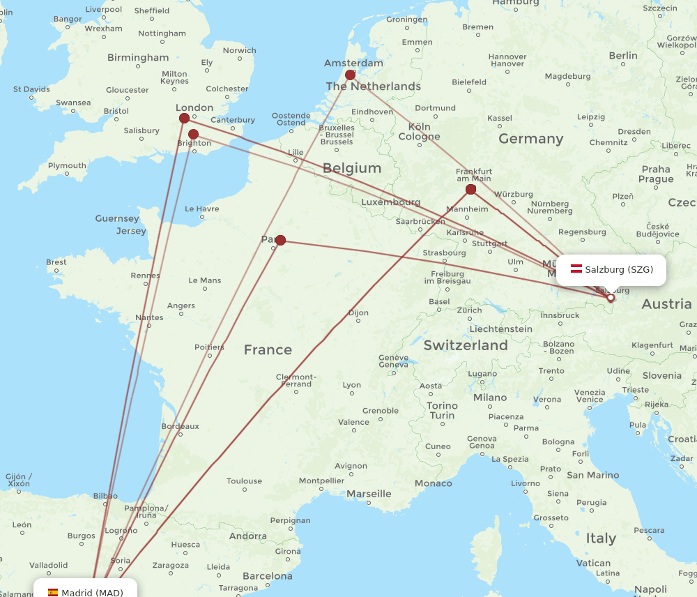 MAD-SZG flight routes
