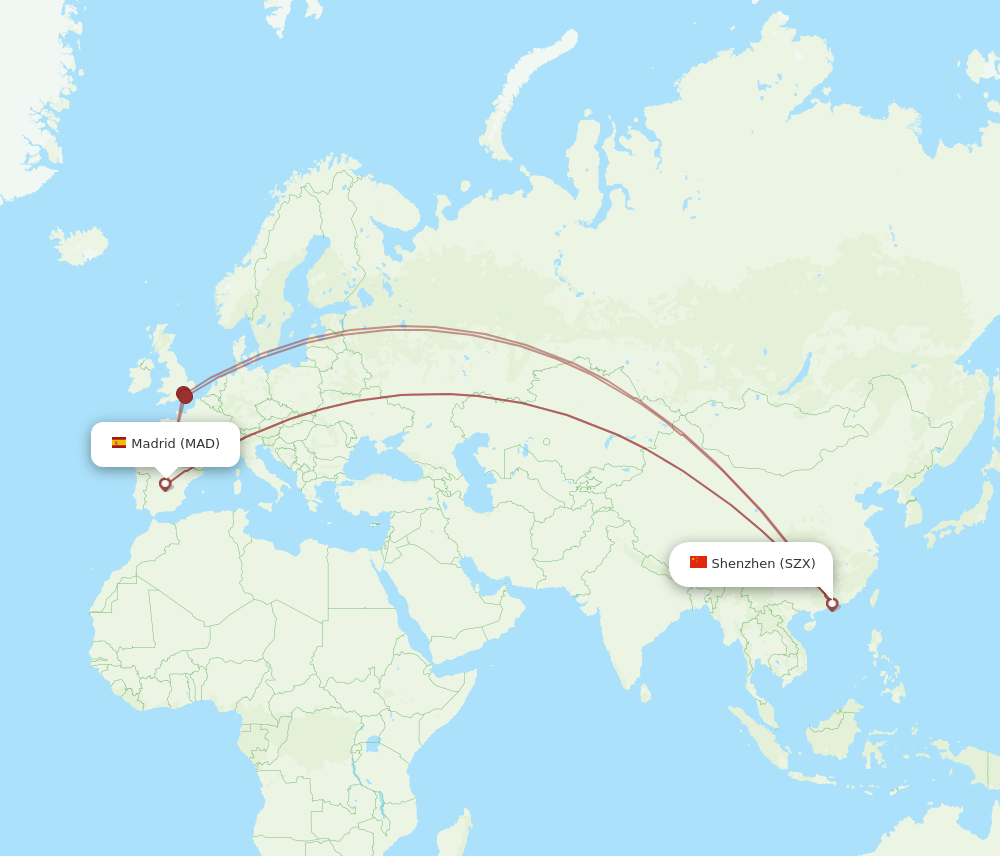 MAD to SZX flights and routes map