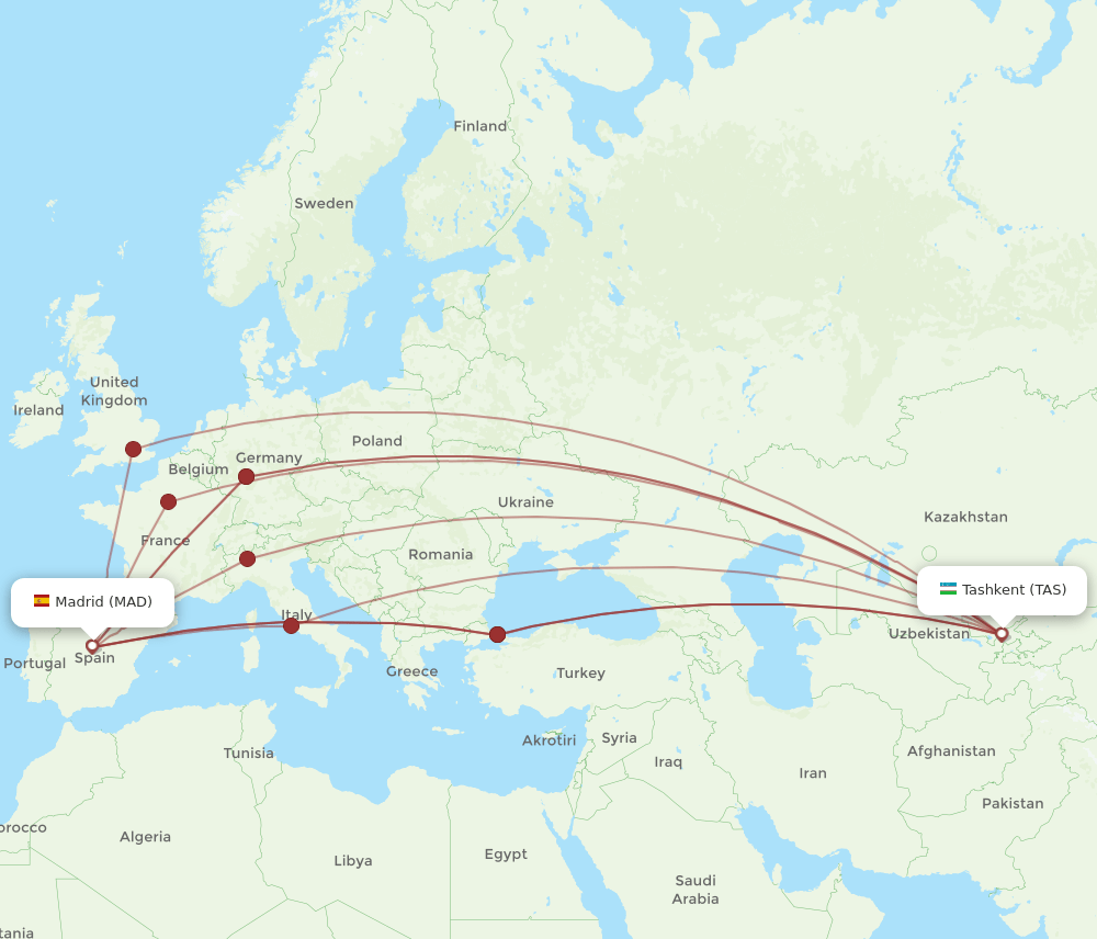 MAD to TAS flights and routes map